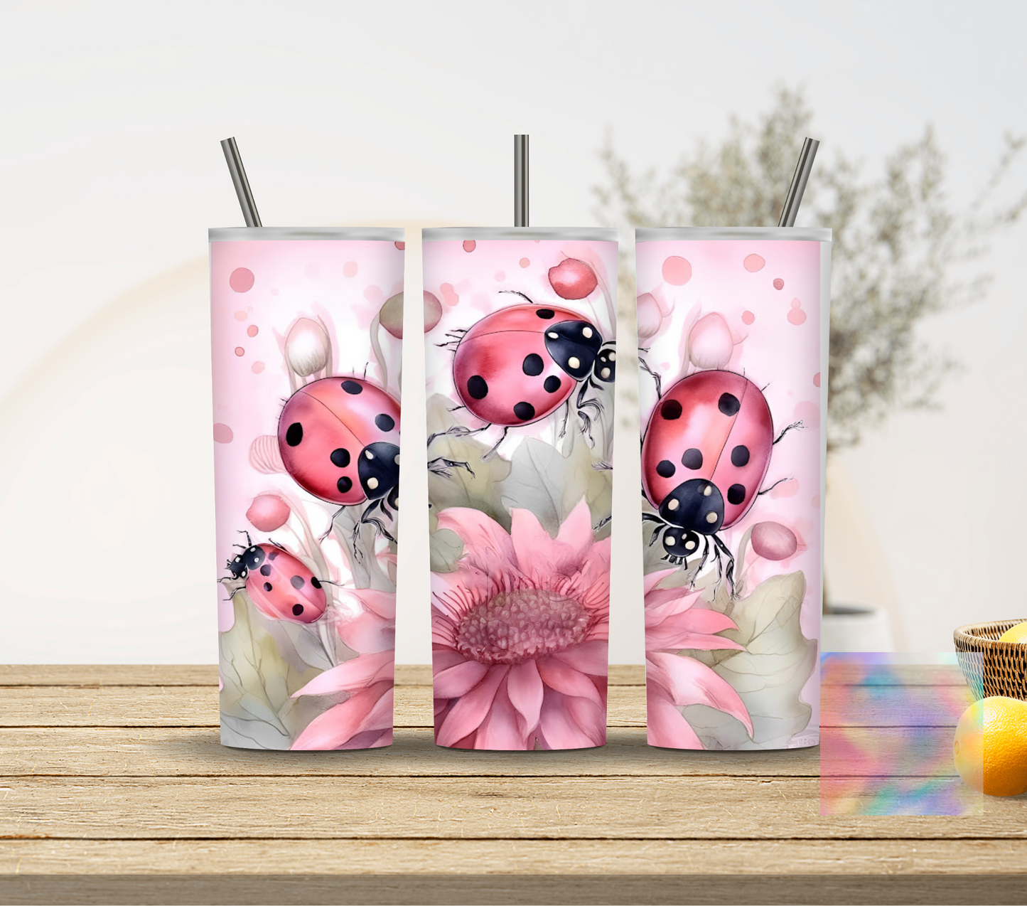 Pink Ladybugs Sunflower Tumbler