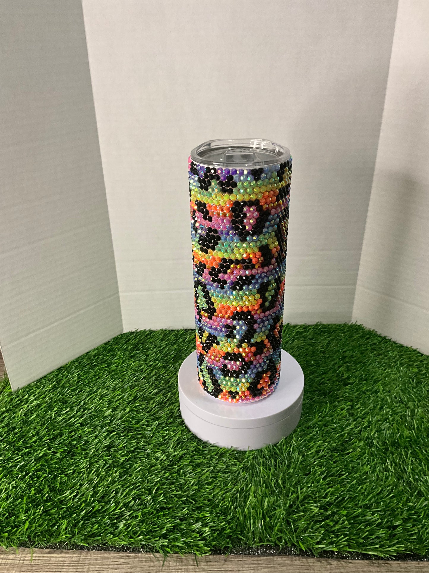 Cheetah Rainbow Rhinestone Tumbler